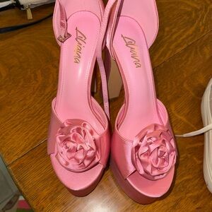 Liliana Pink Satin Floral Heels